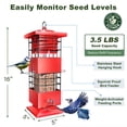 thumbnail image 5 of YLTIMER Squirrel Proof Bird Feeder, 3.5lb Metal BirdFeeders for Outdoors Hanging with Detachable Roof,  Gravity Protection Wild Birds Seed Feeders for Cardinal Blue Jay Outside Red, 5 of 14