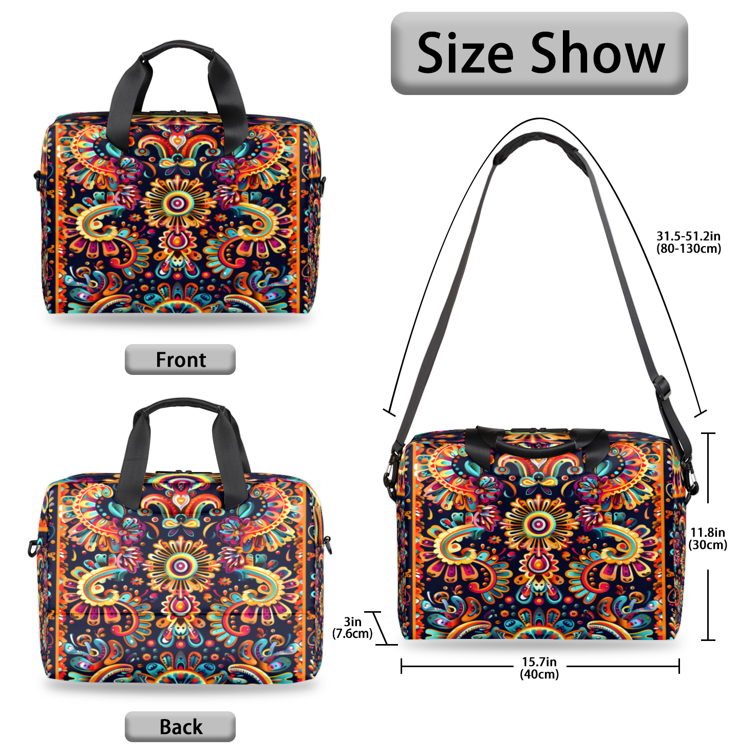 Herdesigns Mexica Flower Floral Laptop Bag for Women Men, Computer Case Briefcase Messenger Bags, 15-15.6 inch Laptop Sleeve Shoulder Bag