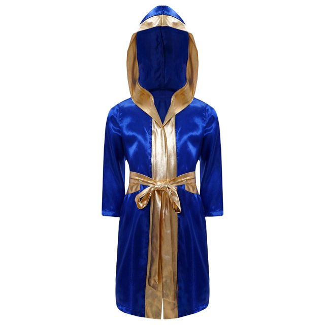 LiiYii Costume de Boxe pour Enfants Garçons Robe à Capuche avec Ceinture Uniforme de Boxeur Halloween Cosplay Fête Bleu Royal 16