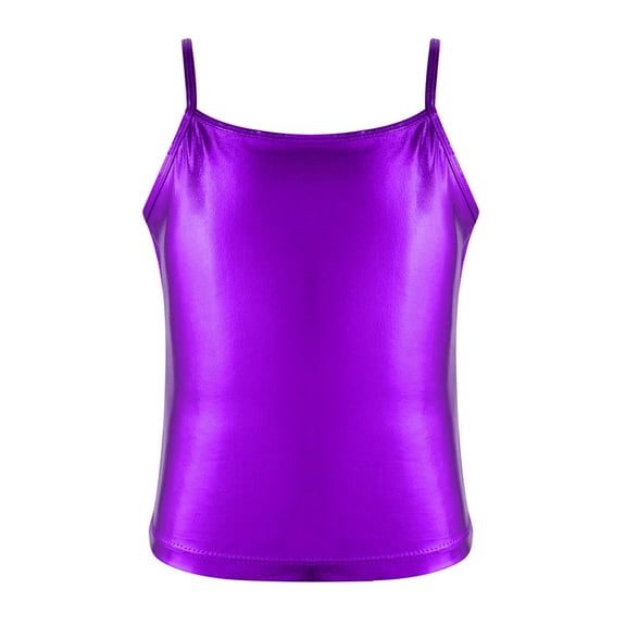 inhzoy Kids Girls Shiny Metallic Camisole Dance Vest Top Jazz Latin Ballet Dance Tank Top Active Sports Tee Shirt Purple 10