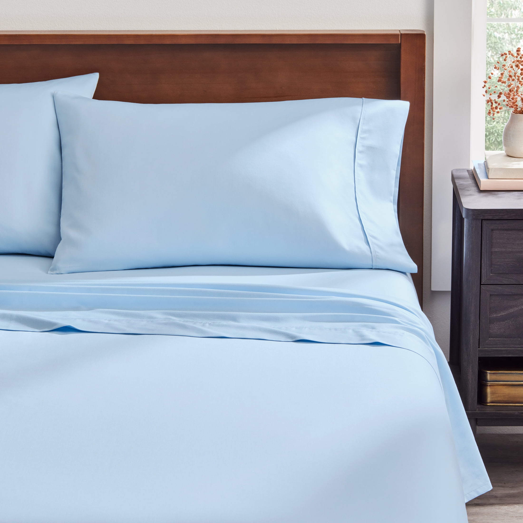 Better Homes & Gardens 4-Piece 300 Thread Count Blue Drop Cotton Sateen Bed Sheet Set, Full