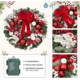 thumbnail image 3 of 24 Inch Lighted Christmas Wreath With Timer, Pre-Lit Xmas Wreath with 20 Light Bowknot Balls Ornaments Berries, Battery Operated Wreath for Front Door Indoor Outdoor Holiday Decor, Red White, 3 of 7