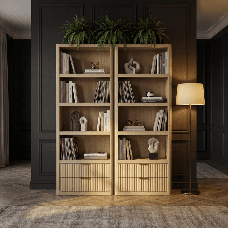Vineego 5-Tier Tall Bookshelf with 2 Drawers, Modern Open Storage Bookcase, Freestanding Display Shelf for Living Room, Bedroom & Home Office, Light Oak Finish