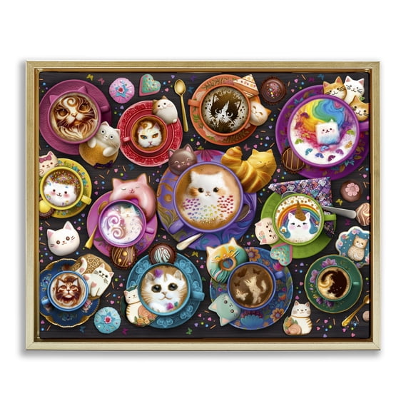 Stupell Industries Modern Various Cat Lattes Gold Floating Frame Canvas Art, 31 x 25, by Brigid Ashwood