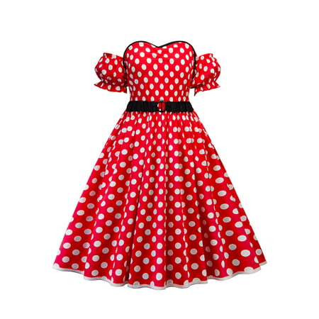 Polka Dot Dress for Women Plus Size Vintage 50s Swing Pinup Retro Prom Dress Off Shoulder Party Cocktail