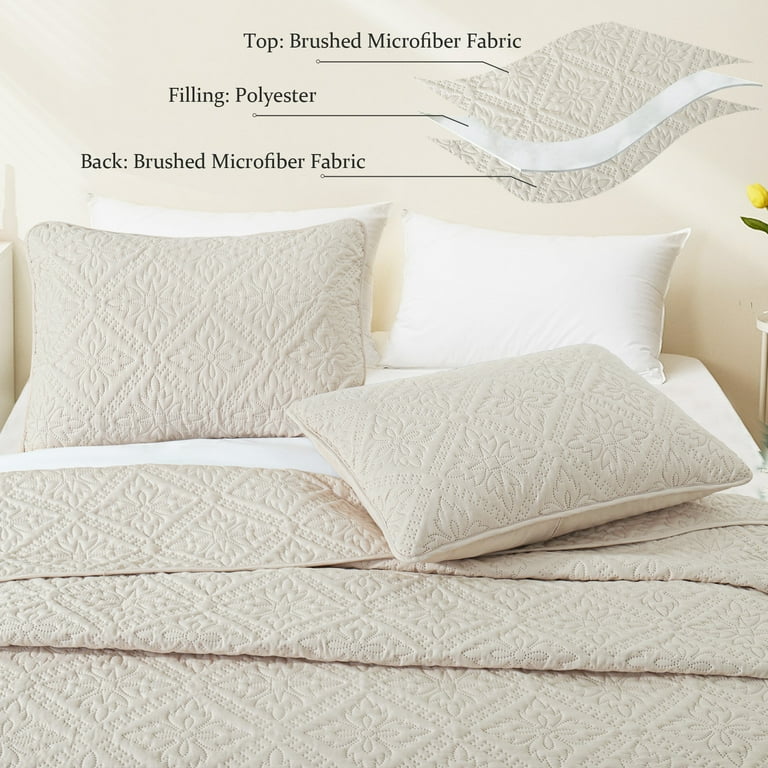 Quilted King Quilt Bedding Set, 3-Piece, Beige photo 3