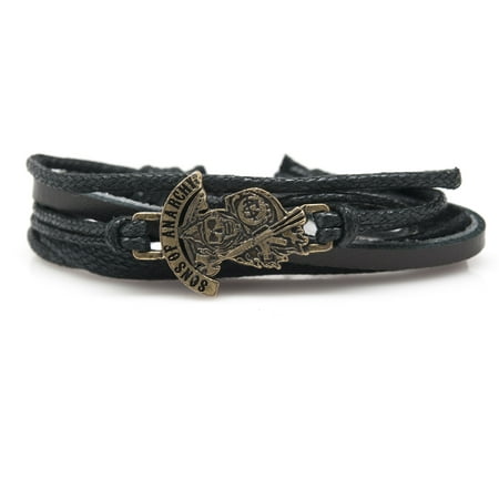 Sons of Anarchy Rope and Leather Adjustable Unisex Charm Bracelet