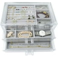 thumbnail image 5 of Acrylic Clear Jewelry Organizer Box 3 Drawers, Velvet Jewelry Storage, Earring Rings Necklaces Bracelets Storage Display Case Gift for Women, Girls, 5 of 11