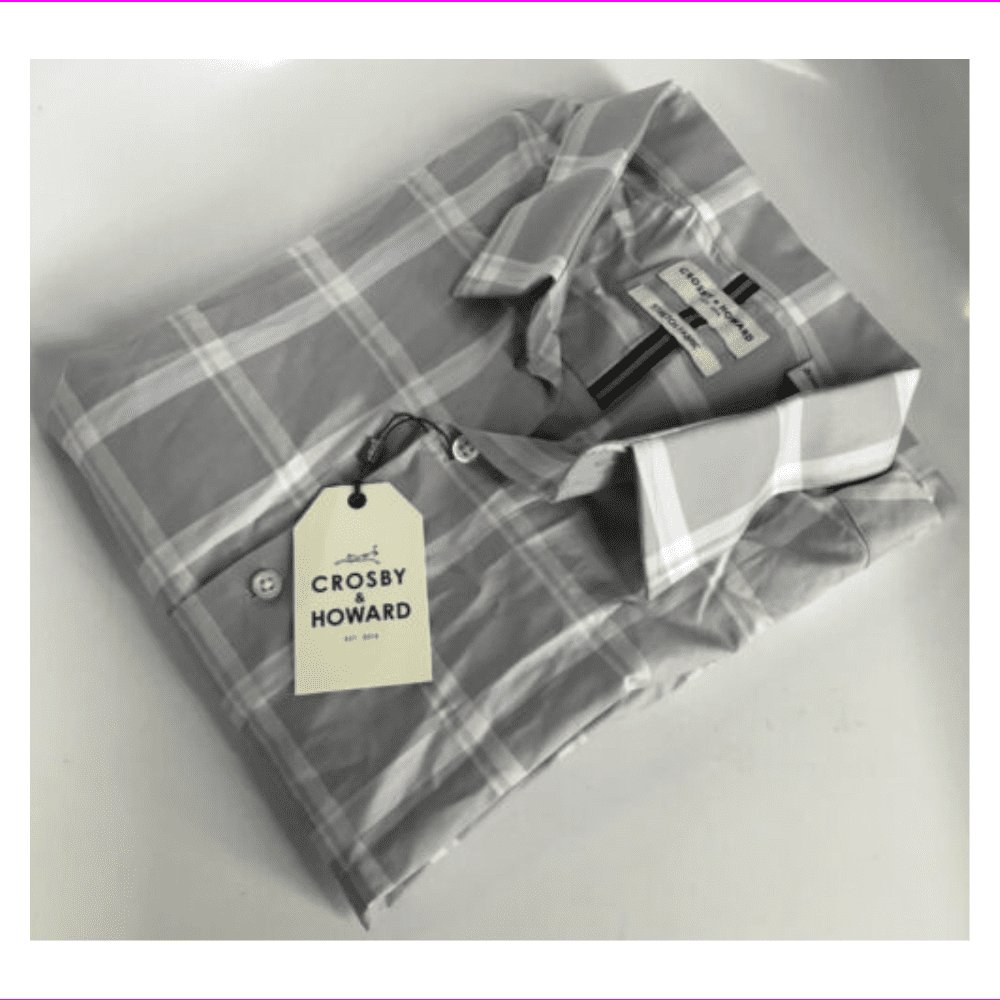 Crosby and Howard Cotton Blend Short Sleeve Shirt, Plaid Grey, L