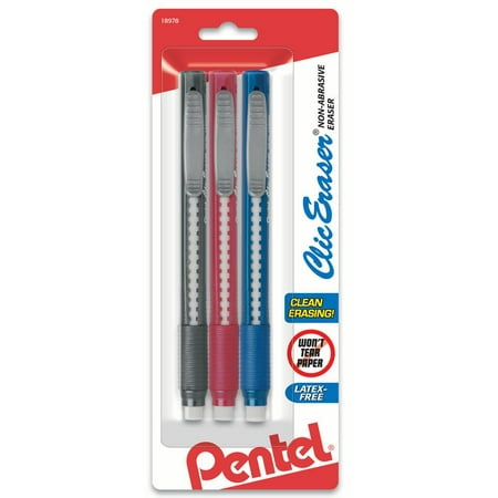 - Clic Eraser Grip Retractable Eraser with Grip Office Barrel Colors 3-Pk