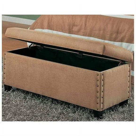 Coaster Storage Bench Ottoman in Tan Microfiber with Nailhead Trim Design