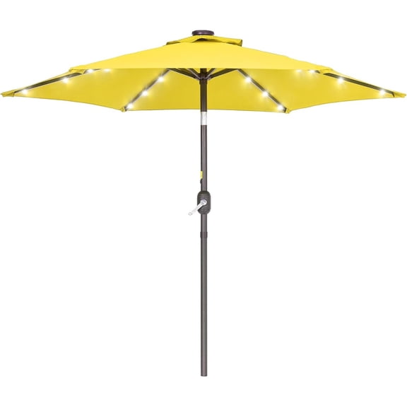 7.5ft Outdoor Solar Patio Umbrella 2-Year-Non-Fading Steel umbrella outdoor patio with Push Button Tilt and Crank