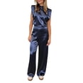 thumbnail image 2 of Tqcoqu Jumpsuits for Women Trendy Loose Cap Sleeves Backless Wide Leg Pants Jumpsuit Business Party Sets Clothes,Navy,Women's XS-XL, 2 of 7