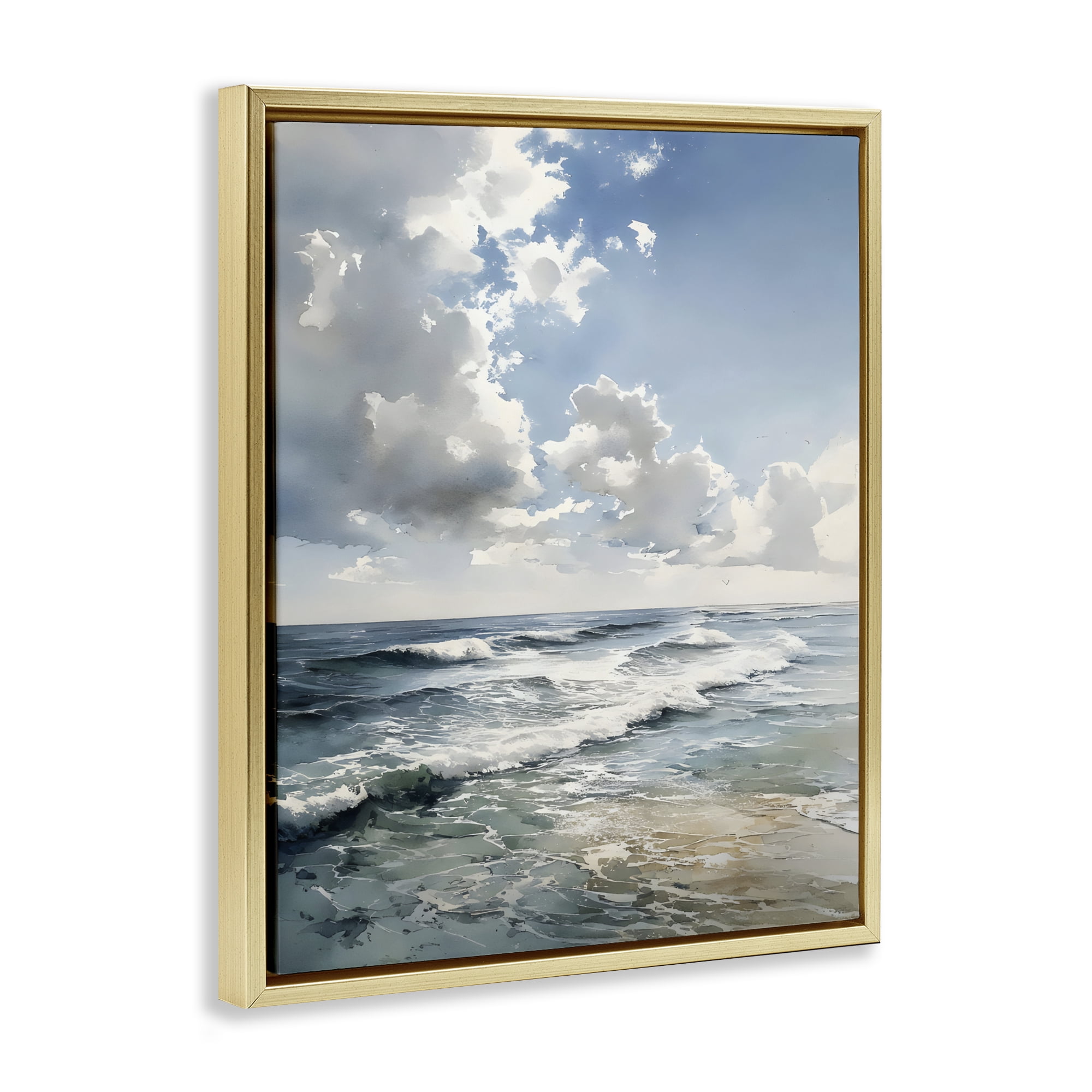 Stupell Industries Soft Waves & Clouds Gold Framed Floater Canvas Wall Art, design by Franklyn Gregory