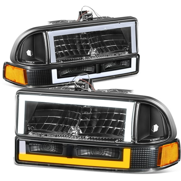 DNA Motoring Square LED DRL Switchback Headlights for 98-04 Chevy Blazer S10, Black/Amber