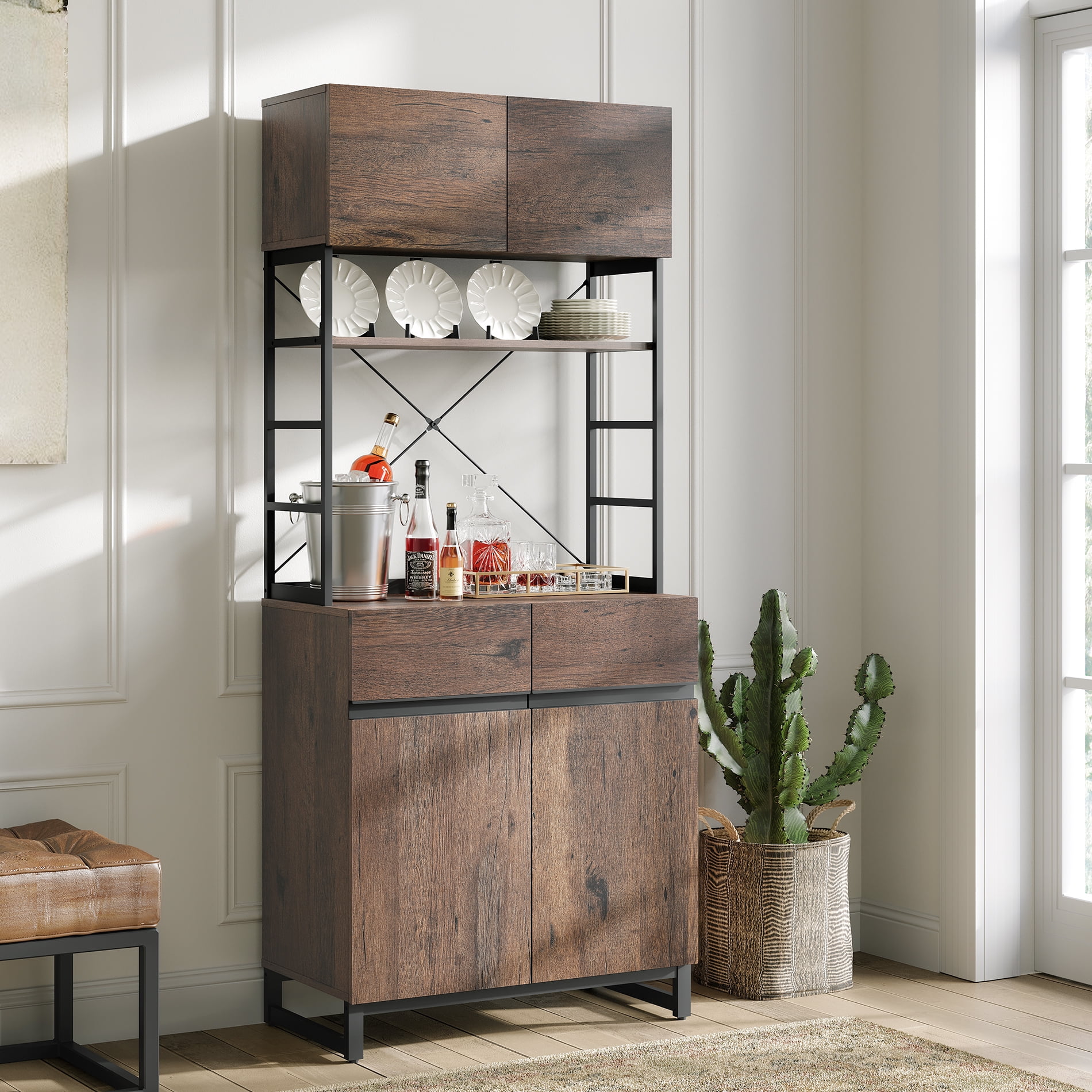WAMPAT Kitchen Pantry Storage with Doors and Adjustable Shelves