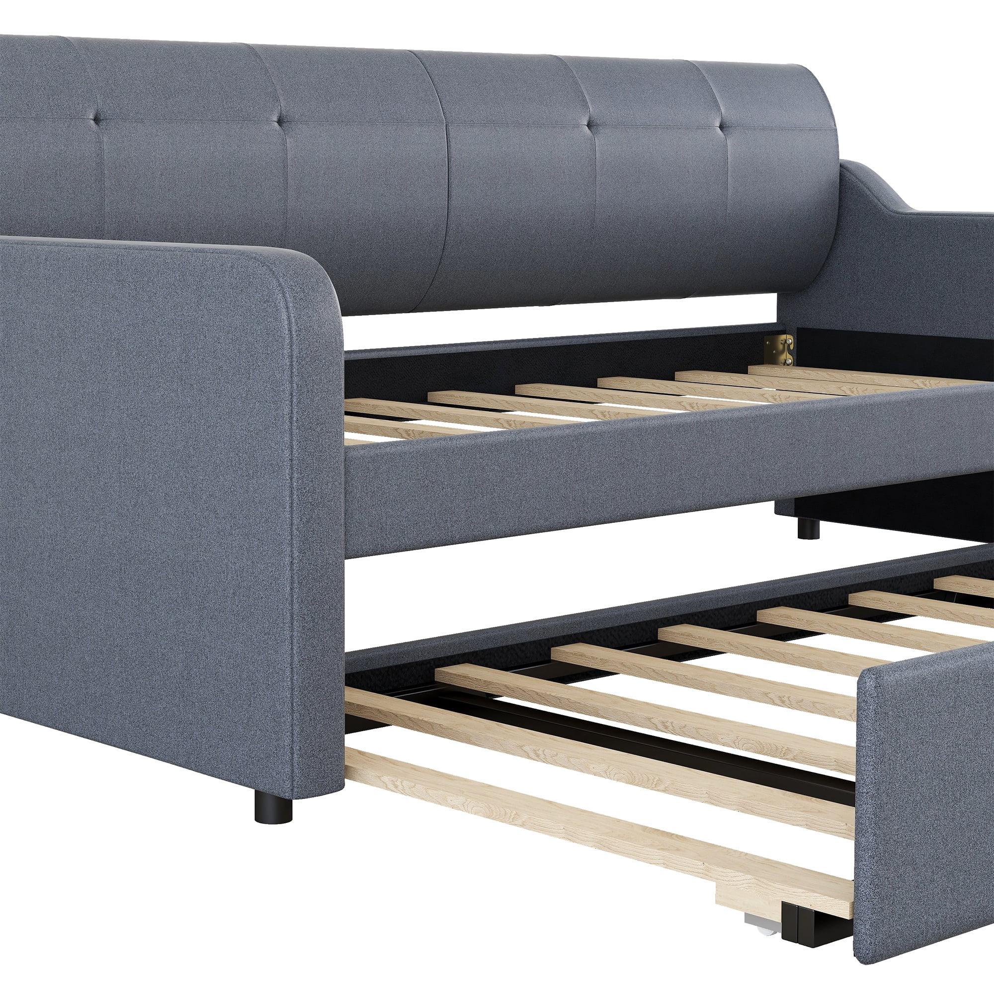 EUROCO Wood Twin Size Daybed with Trundle, Solid Wood Sofa Bed with USB Charging for Kids Teens Adults, Gray