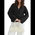 thumbnail image 1 of Cárdigan Grueso de Punto con Cuello en V y Bolsillos para Mujer Negro S, 1 of 10
