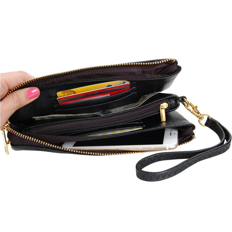 Humble Chic Vegan Leather Wristlet Wallets for Women, Phone Clutch or Small Purse  Crossbody Bag, Includes Adjustable Shoulder and Wrist Straps, Gold 