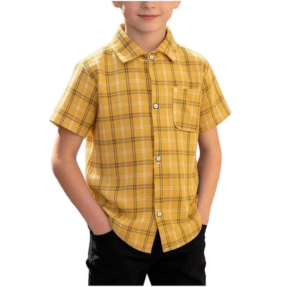 XuJwPNcy Little Boys Button Down Shirts Short Sleeve Comfy Plaid Tops Infant Collar T-Shirts Kids Summer Outfits with Pocket