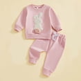 thumbnail image 4 of QHFBli Toddler Baby Boy Easter Outfit Long Sleeve Pompom Bunny Shirt Crewneck Sweatshirt Pants Kids Easter Clothes, 4 of 8