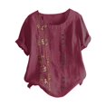 thumbnail image 3 of Vintage Boho Embroidered T Shirts for Women 2026 Summer Casual Short Sleeve Cotton Linen Crewneck Lightweight Tee Shirt, 3 of 3