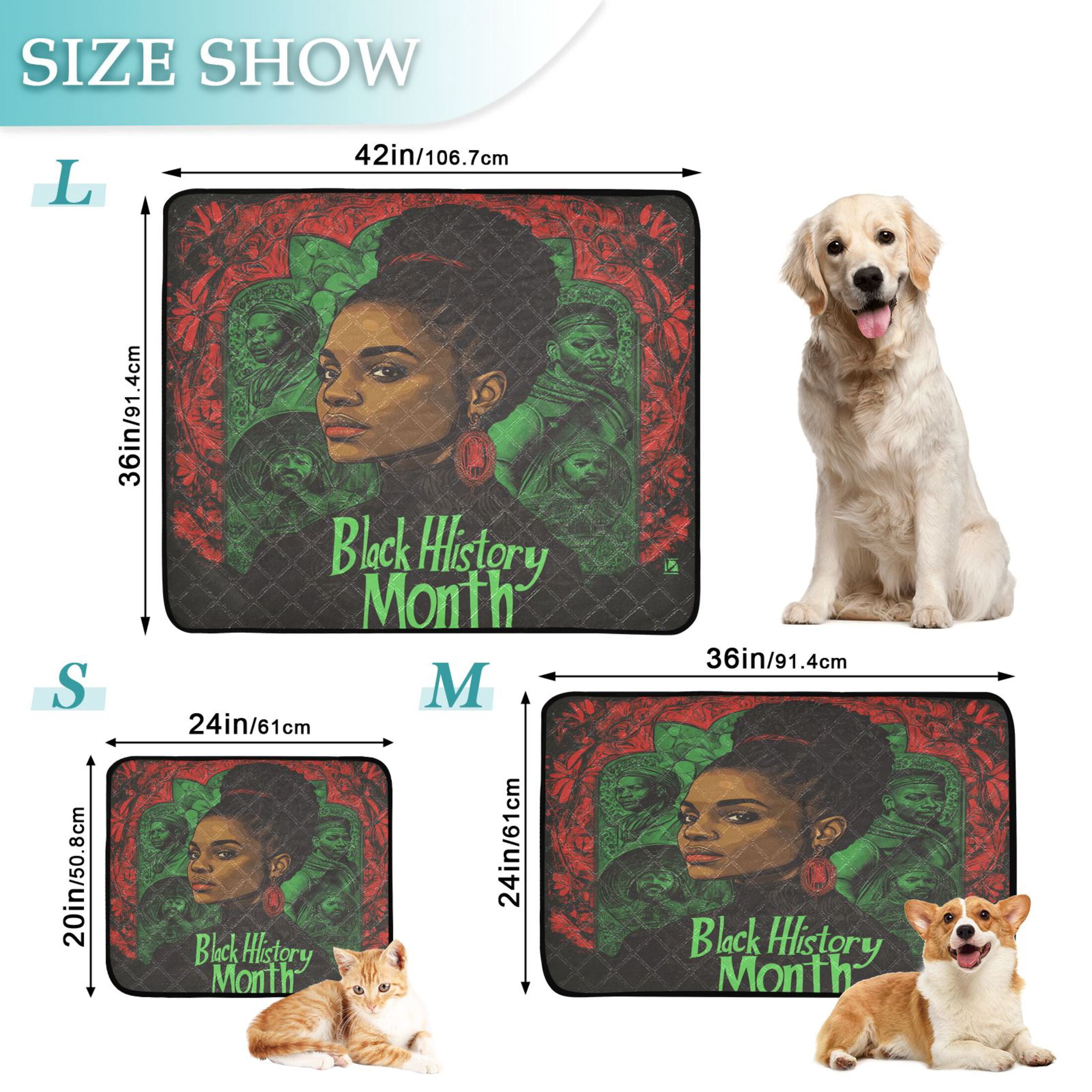 Qxltty Black History Month Pattern Cat litter Pads Pet Set of 2 Diaper Mats Center Anti-leakage Layer Absorbent Soft and Comfortable