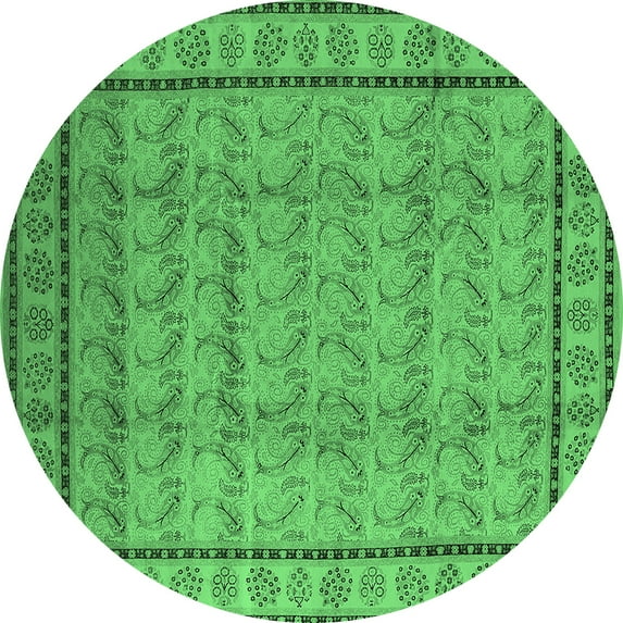 Ahgly Company Indoor Round Oriental Emerald Green Industrial Area Rugs, 7' Round