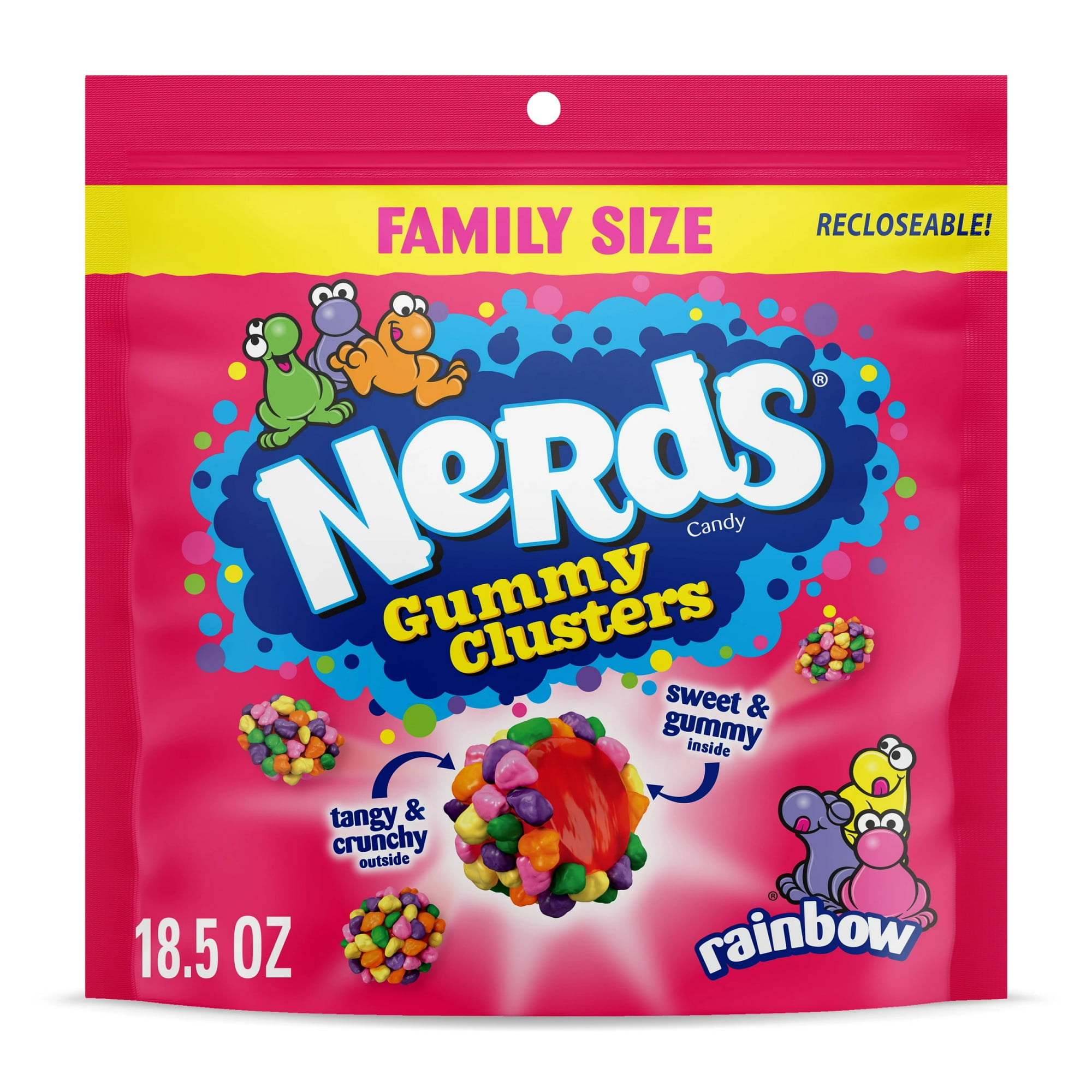 NERDS Gummy Clusters, Candy, Rainbow, Crunchy and Gummy, 18.5 oz Bag