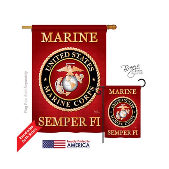 Breeze Decor 08057 Drapeau de Maison Impression Verticale Recto-Verso Corps Militaire Marine - 28 x 40 Po.