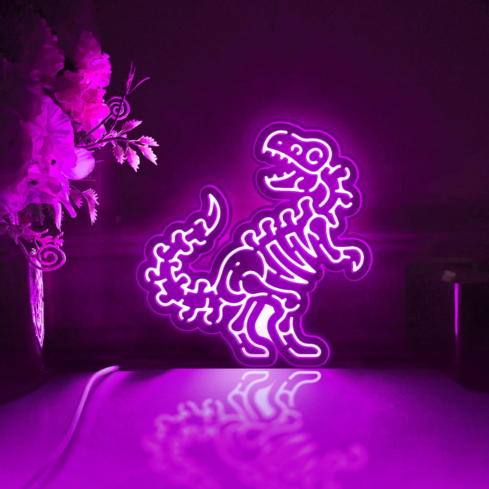 Dinosaur Led Light Box, Dimmable Neon-Like Light Signs USB Power for Wall Decor Bedroom Decoration, Color Flow Effect (WxH) 6"x6"
