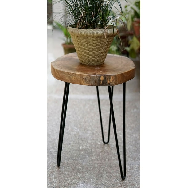 Intradeglobal Acacia Wood Live Edge Stool With Hairpin Legs Natural Edge End Table Wood Accent Side Table Nightstand Plant Stand 21 5 Tall Set Of 2 Walmart Com Walmart Com