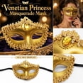 thumbnail image 2 of Gold Venetian Masquerade Masks for Women 7 X 4 Inch Rhinestone Embellished Masquerade Mask for Halloween Party Mardi Gras and Special Event 1 Pack, 2 of 4
