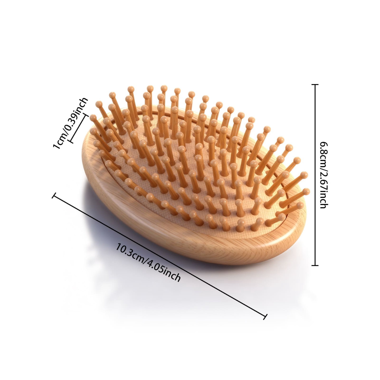 Weloille Natural Beech Wood Scalp Massage Brush, Portable No Handle Detangling Hair Brush for Women, Mini Wooden Bristles Comfortable Scalp Care, 103x68mm
