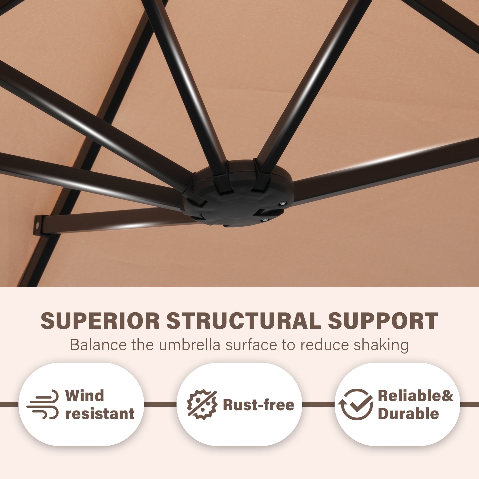 Ainfox 13ft Large Patio Umbrella,Outdoor Double-Sided Rectangle Market Heavy Duty Umbrellas without Base, Khaki