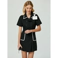 thumbnail image 6 of Ribbon Design Double-Breasted Collar & Pocket Elastic Waist Casual Or Professional Commute Elegant Women Pocket Lab Coat Surgical Gown Nurse Clinic Dental Doctor Beauty Salon, 6 of 6