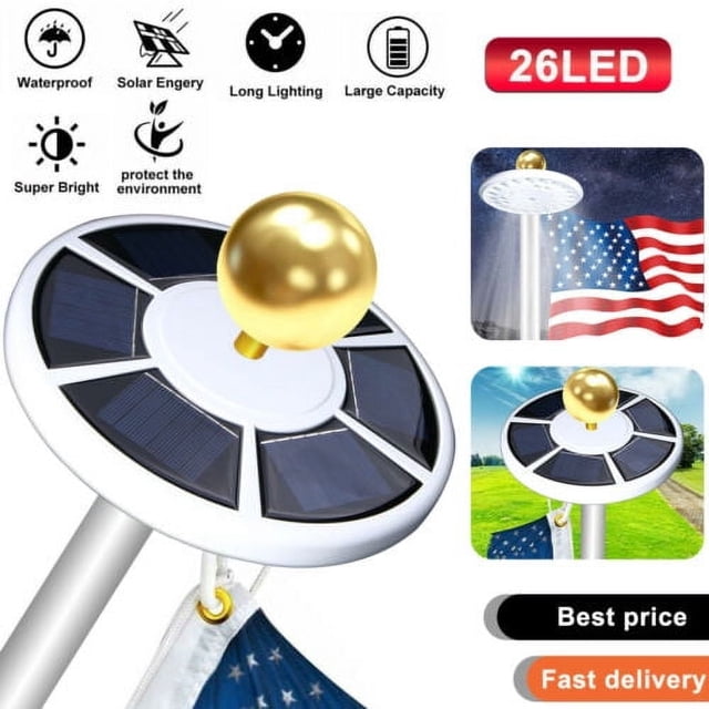 Solar Powered Flag Pole Light 26 Led Usa Night Super Bright Flagpole Waterproof