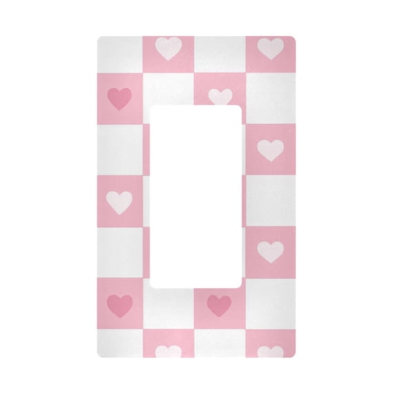 Yayeee Rocker Switch Wall Plate 1-Gang 4.6"x2.9" Home Decorative Outlet Cover, Pink Checkered Heart