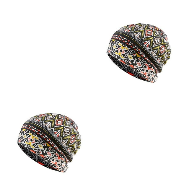Maytalsory Bonnet Ethnique Style Hijab Floral Imprimé Coloré Turban Réglable Protection des Oreilles Accessoires de Style Bonnet Jaune Losange 2Set