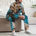 thumbnail image 7 of Naloa Ice Blue Coastal Lion Men’s Pajamas Set - Long Sleeve Button Down Sleep Shirt and Pajama Bottoms Sleepwear Set-XX-Large, 7 of 7