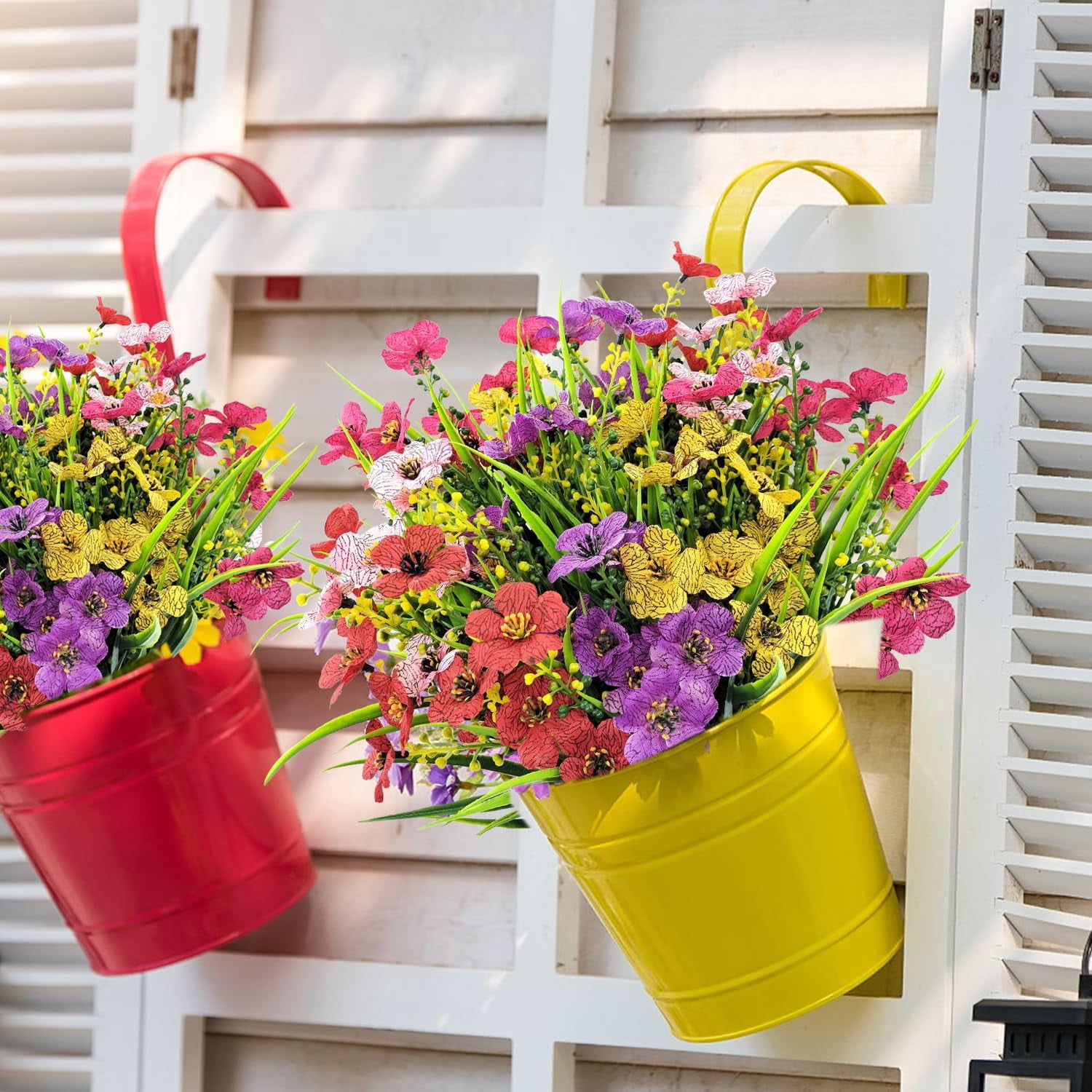10 Bundles Outdoor Artificial Flowers UV Resistant Plastic Fake Plants Faux Silk Flowers for Home Indoor Outside Front Porch Pots Potted Garden Decoration (Mixed Color)