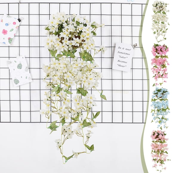 Ratán Artificial 2 piezas de flores artificiales de plástico rosa claro para colgar en la pared, estilo ratán, con orquídeas para la decoración de interiores de la sala de estar. Rkxzt