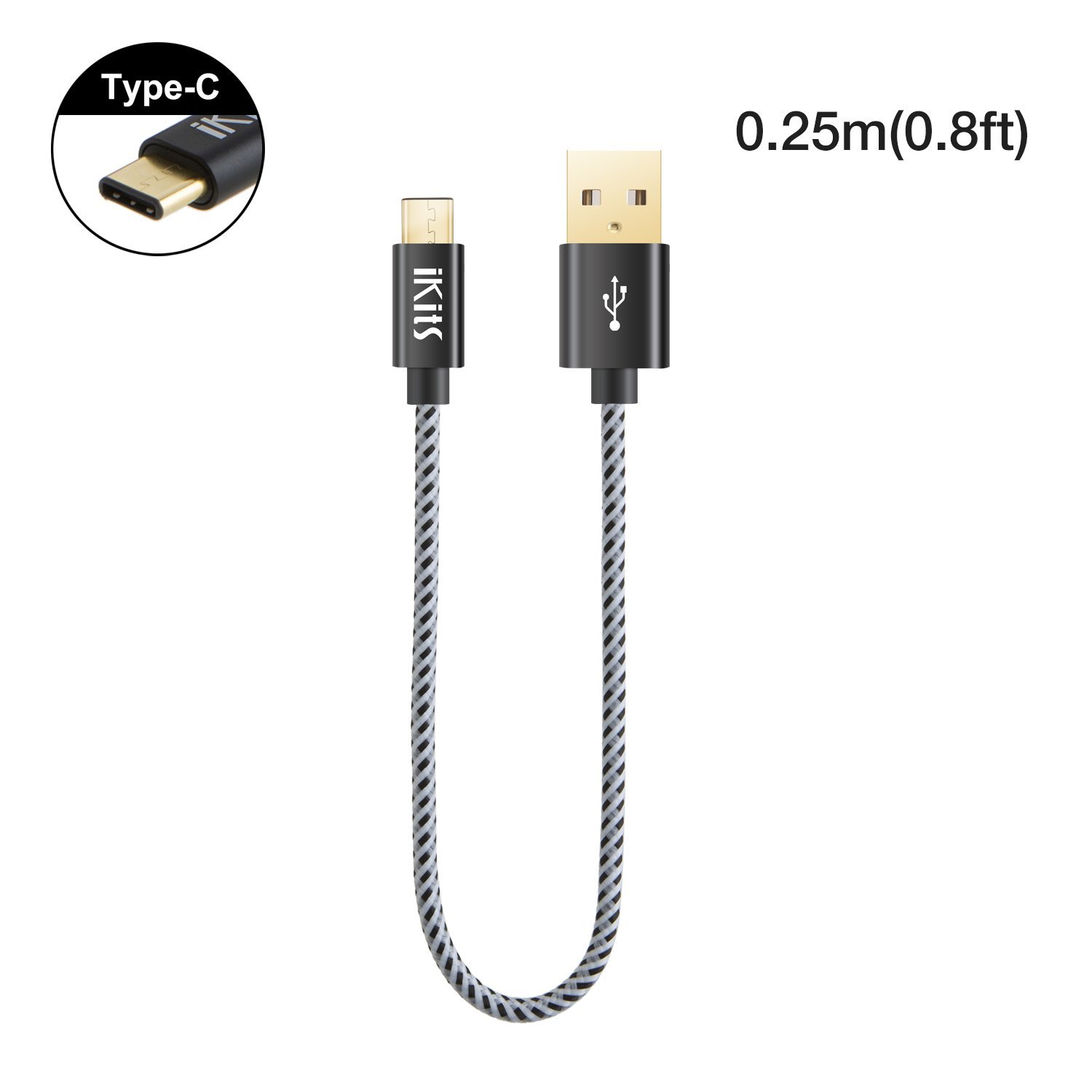 USB C Cable Short 25CM/0.8ft Type C to USB 2.0 A Male, 56k Ohm Pullup