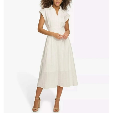 kensie Textured-Stripe Collared Midi Dress