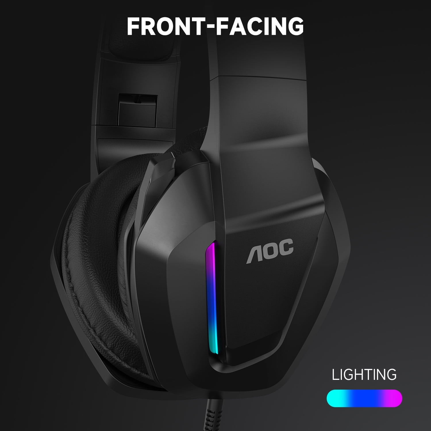 AOC Gaming Headset with Noise Cancelling Mic, Wired Gaming Headphone for PC, PS5, Xbox Series, Xbox Headset, Switch, MAC, High-Quality Sound, RGB Light, Foldable, Portable, Black