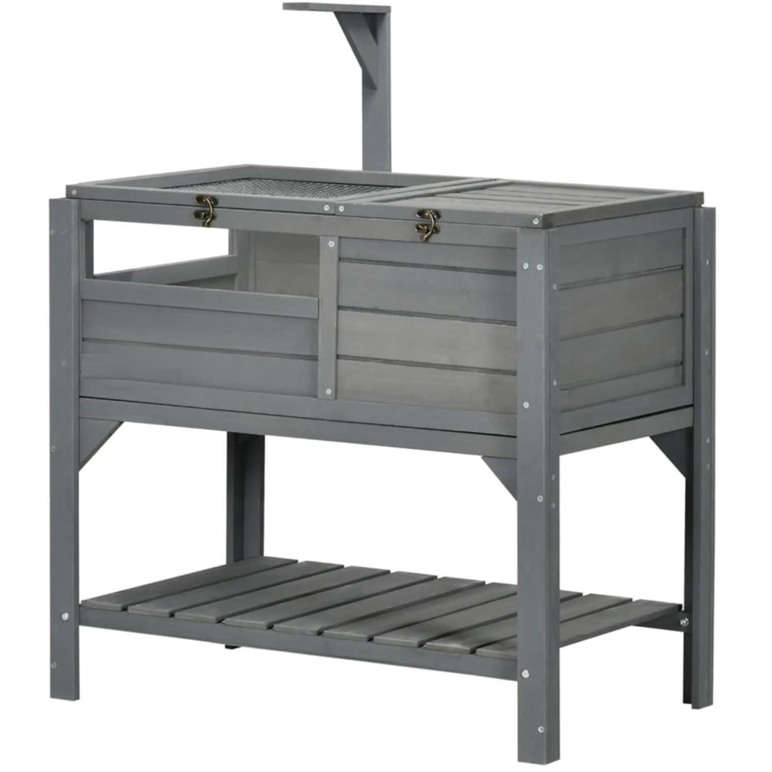 resenkos 40.5" Wooden Tortoise House, Reptile Cage Enclosure with Lamp Holder, Shelf Storage, Small Animals Habitats for Turtles, Lizards, Snakes, Gray