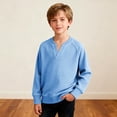 thumbnail image 7 of Ahabrexf Long Sleeve Shirts for Boys, Solid Color Waffle Knit Henley Round Neck Casual Daily Wear Long Sleeve Top, 1 Pc, 7 of 7