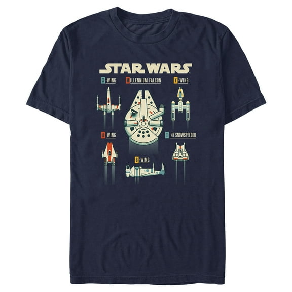 Men's Star Wars: A New Hope Starfighters and Starships Chart Graphic Tee Navy Blue Medium