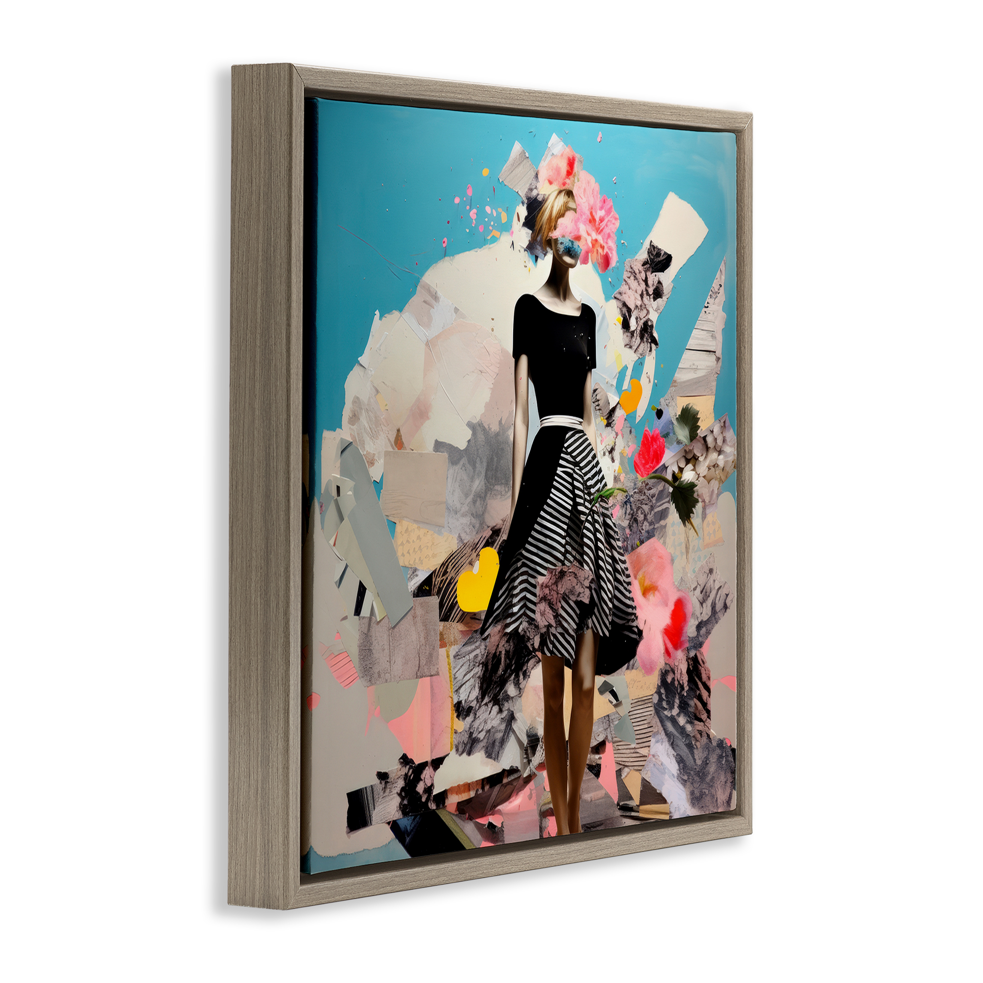Stupell Industries Surreal Collage Woman People Painting Brown Floater Framed Canvas Art Print Wall Art, 25 x 25
