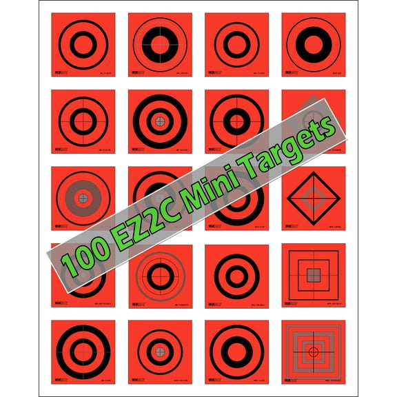 100 EZ2C Mini Shooting Targets for Gun Range, Self-Adhesive 3.5" x 3.5" USA MADE (Pack of 100) 20 Assorted Style in Red